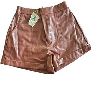 Easel Faux Leather Shorts in Warm Brown